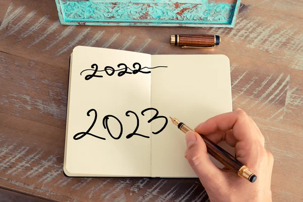 Handwritten text Happy New Year 2023 — Stock Photo, Image