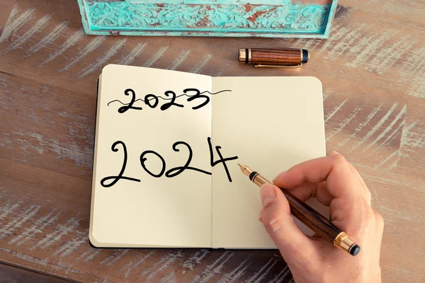 Handwritten text Happy New Year 2024 — Stock Photo, Image