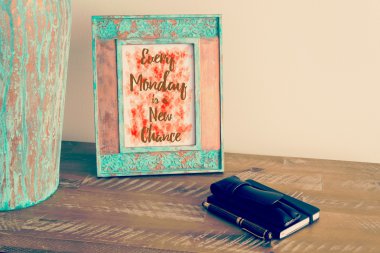 Vintage photo frame with motivational text