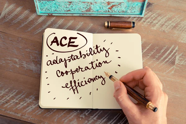 Бизнес-акроним ACE Адаптируемость, Сотрудничество и Эффективность — стоковое фото