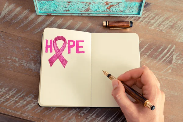 Pink ribbon and word HOPE, breast cancer awareness — Stock Photo, Image