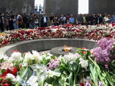 Erivan, Ermenistan... 24 Nisan 2021 Tsitseraberd. Soykırım anıtı Ermeni Soykırımı kurbanlarına adanmış Ermeni resmi anıtıdır. Üzücü gün 