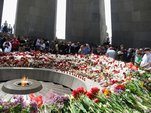 Yerevan, Armenia- April 24, 2021.Tsitsernakaberd. Genocide memorial complex is Armenia official memorial dedicated to victims of Armenian Genocide. Sad Day 