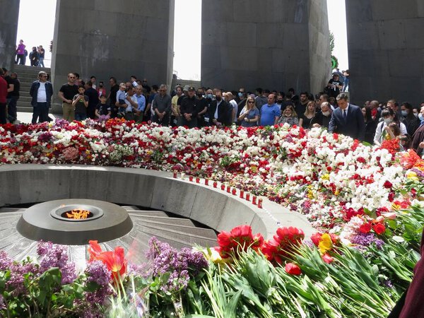 Yerevan, Armenia- April 24, 2021.Tsitsernakaberd. Genocide memorial complex is Armenia official memorial dedicated to victims of Armenian Genocide. Sad Day 