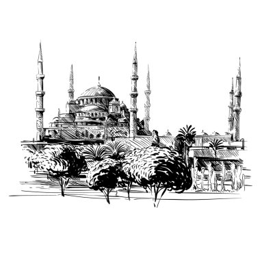 Mosque hand drawn. Unusual perspective Vector illustration