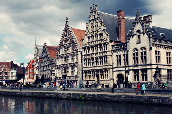 Giebelhäuser Einem Kanal Gent Belgien — Stockfoto