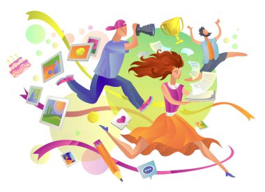 office life, deadline. illustration the girl, the photographer and the boss clipart