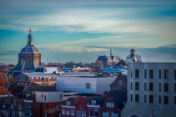 Panoramic View Leiden Netherlands Church Towers Cloudy Sky —  Fotos de Stock