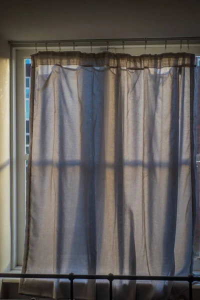 White Curtains Metal Bed Closed Window Bedroom — Stock Photo, Image