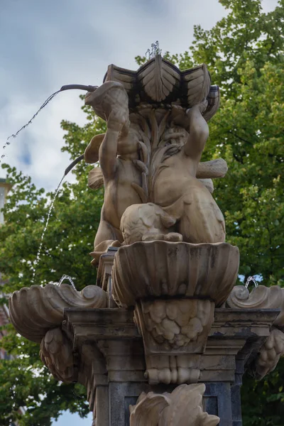 Scultura Pietra Sul Mercato Del Pesce Vicino Municipio Leida Paesi — Foto Stock