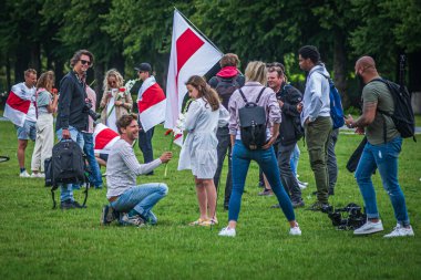 07 Ağustos 2021, Lahey, Hollanda, Beyaz Rusya Protestocuları Beyaz Rusya 'daki siyasi tutuklulara özgürlük talebinde bulundu.