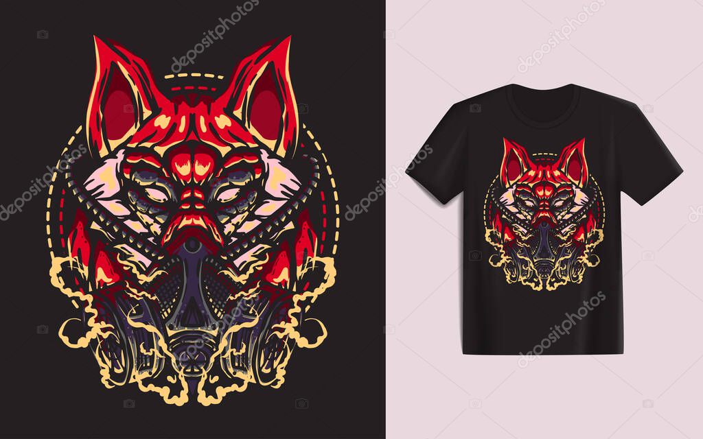 Fox illustration vector. tshirt design template.
