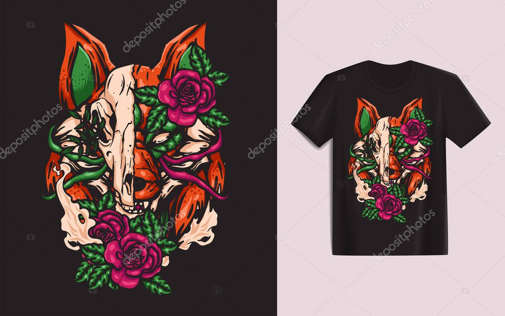 Fox illustration vector. tshirt design template.