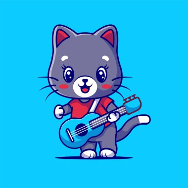 Gitar vektörü illüstrasyonu oynayan sevimli kedi