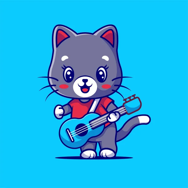 Söt Katt Spelar Gitarr Vektor Illustration — Stock vektor