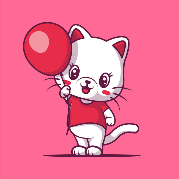 cute cat with balloon cartoon vector illustration