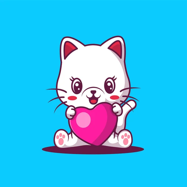 Lindo Gato Con Corazón Vector Ilustración — Vector de stock