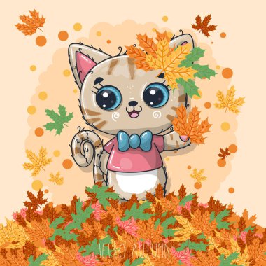 Sonbaharda el çizimi kedi