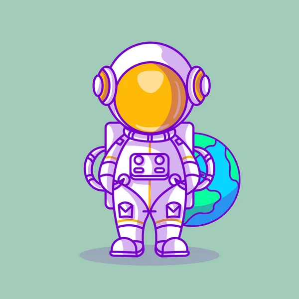 Niedlicher Astronaut Mit Erdvektor Illustration — Stockvektor
