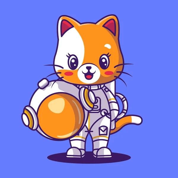 Bonito Gato Astronauta Ícone Ilustração — Vetor de Stock