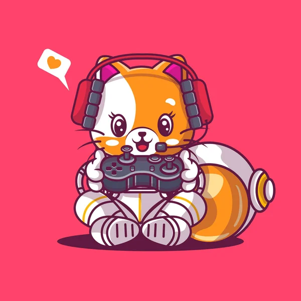 Bonito Gato Jogar Jogo Com Astronauta Personalizado — Vetor de Stock