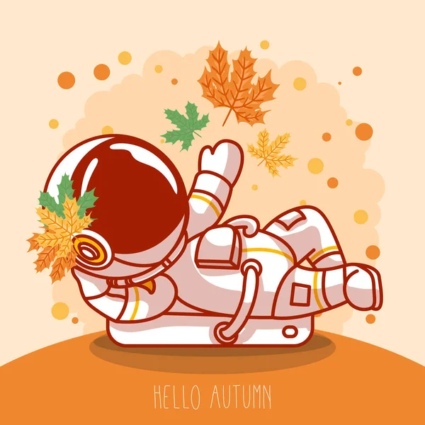 Ručně Kreslený Astronaut Podzimem — Stockový vektor