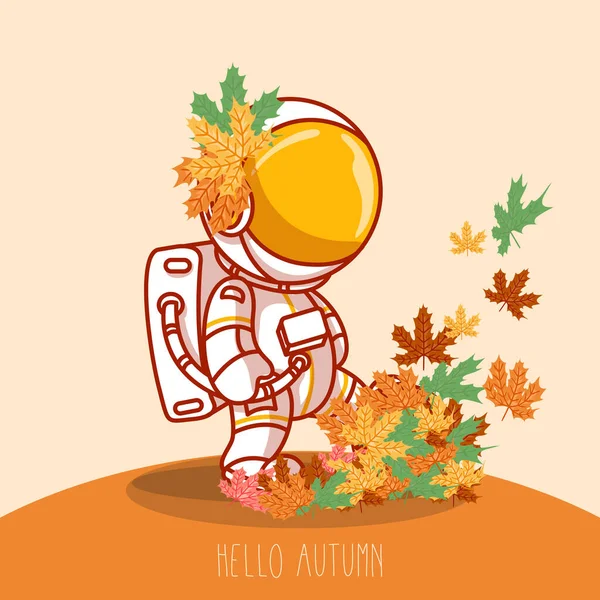 Ručně Kreslený Astronaut Podzimem — Stockový vektor