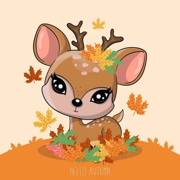 Cerfs Dessinés Main Avec Automne — Image vectorielle