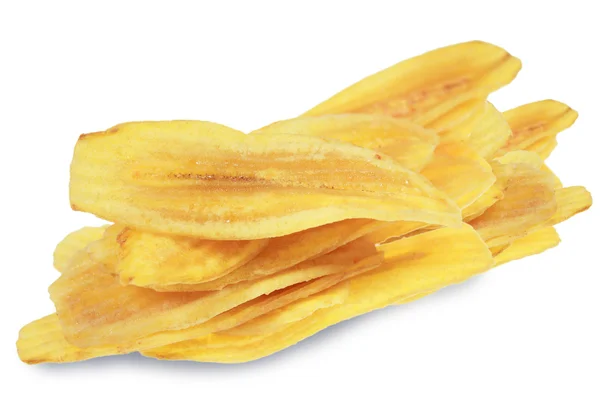 Bananchips på vit bakgrund — Stockfoto