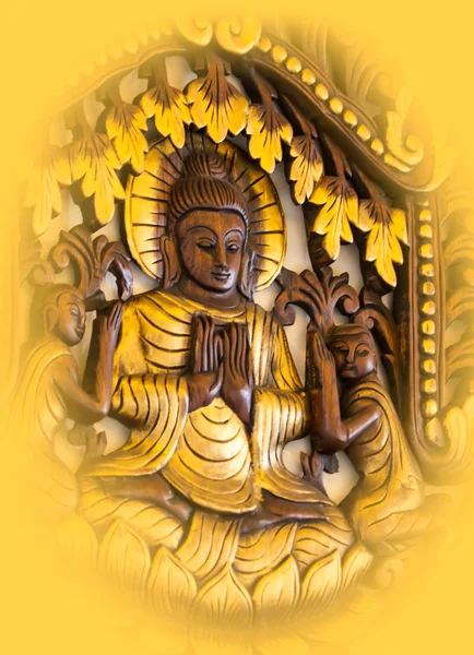 Soft and blurry focus  Buddha wall wood carve (close-up — Stock Photo, Image