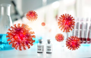 Koronavirüs aşısı COVID 19, korona virüsü araştırması. Korona virüsü enfeksiyonundan korunmak, bağışıklık kazanmak hayati organları çalışır durumda tutmak ve tedavi etmek için kullanılır. 3d virüsü