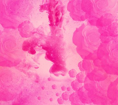 Hareket rengi suya düşer, mürekkep kıvrılır, mürekkep soyutlanır. Suyun altında süslü bir mürekkep bulutu. Kristal renkler ve suda mürekkep. Soyut arkaplan