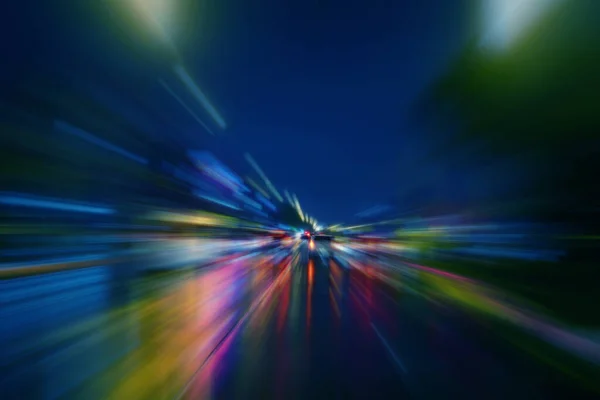 Blurred Car Light Reflexion Road Wet Night City Speed Light — Photo