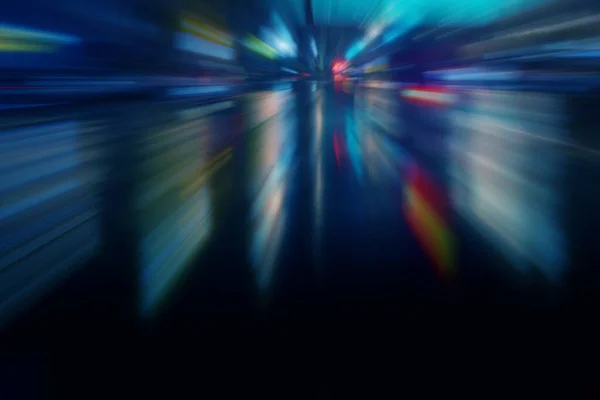 Blurred Car Light Reflexion Road Wet Night City Speed Light — Photo