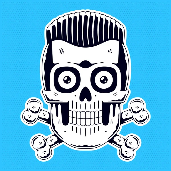 Drôle de crâne. Logo moderne. Crâne avec des os. Coiffure cool. — Image vectorielle