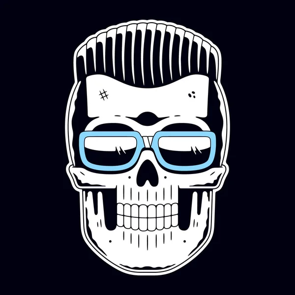 Qué cráneo tan gracioso. Logo moderno. Calavera con gafas. Peinado fresco. — Vector de stock