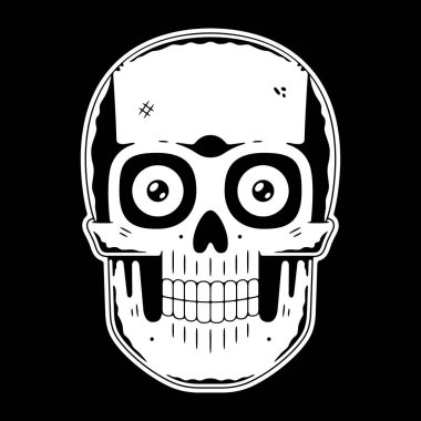 Komik kafatası. Modern logo. Retro kafatası ahbap.