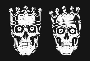 Kafatası ve taç. Vintage oymacılık tarzında geçmişe dönük illüstrasyon.