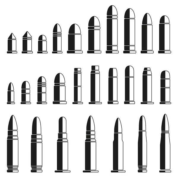 Set van verschillende kaliber kogels. Stockvector