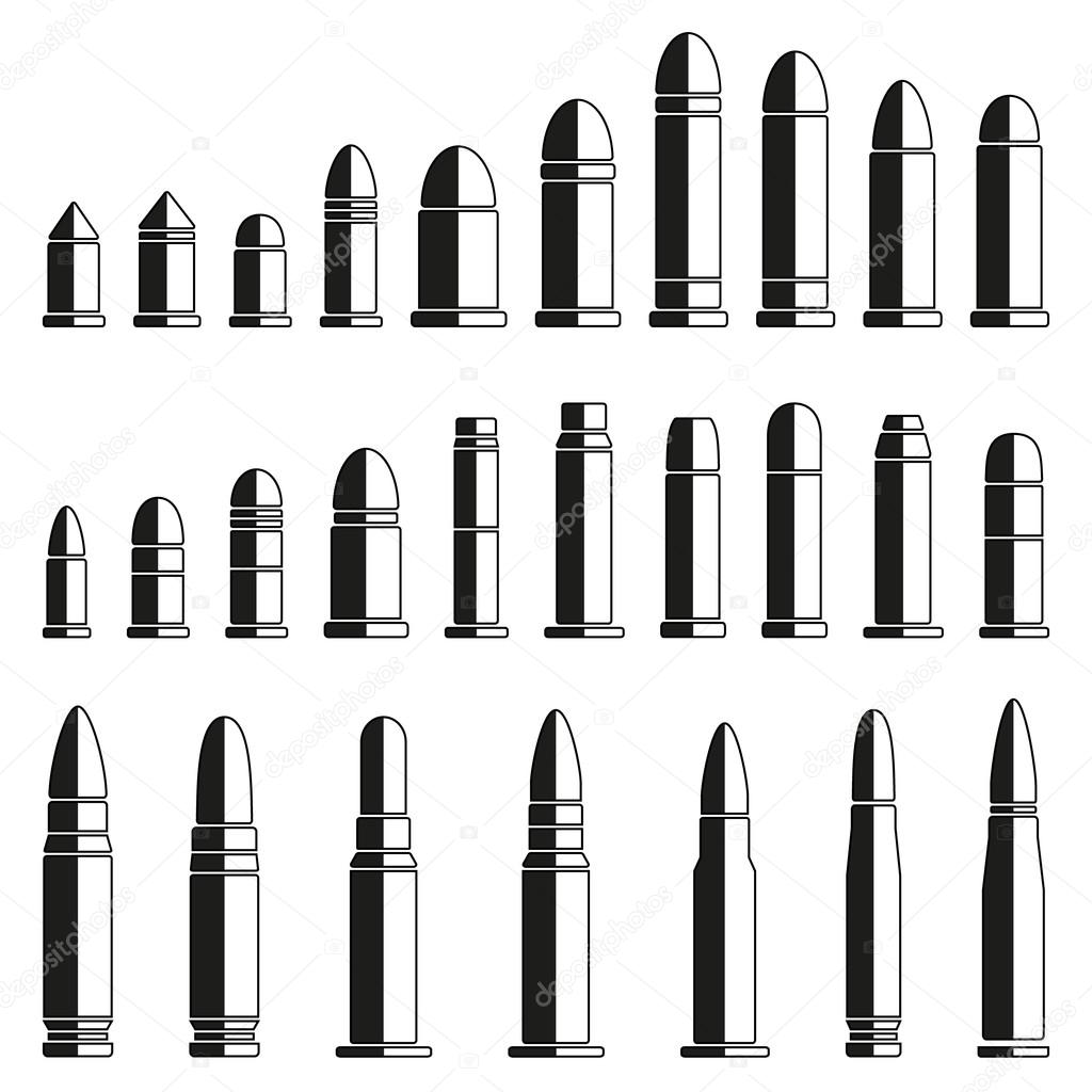 Set of different caliber bullets.