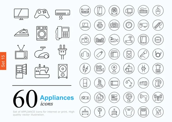 60 toestellen pictogrammen — Stockvector