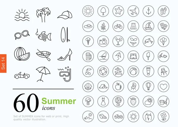 60 iconos de verano — Vector de stock