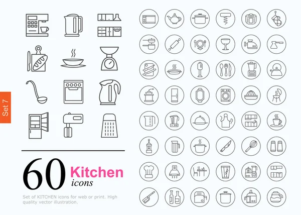 60 keuken pictogrammen — Stockvector