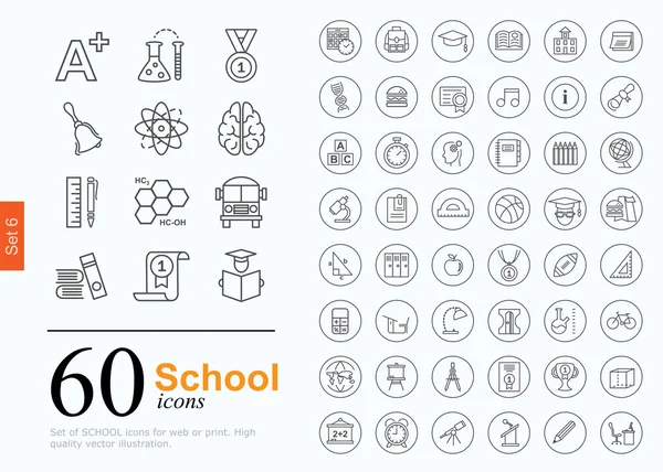 60 iconos escolares — Vector de stock