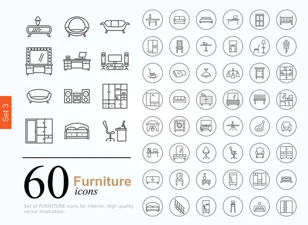 60 iconos de muebles — Archivo Imágenes Vectoriales