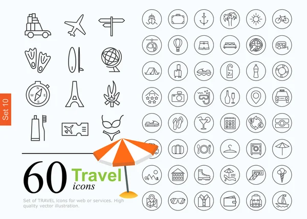 60 icone di viaggio Illustrazioni Stock Royalty Free
