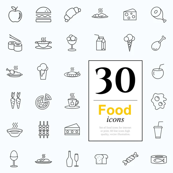 30 voedsel pictogrammen — Stockvector