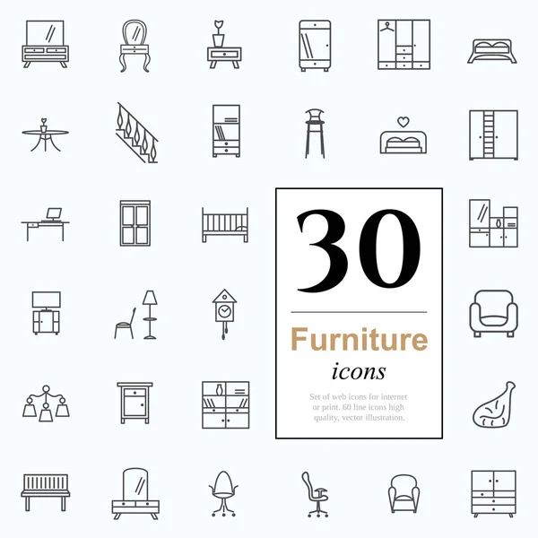 30 meubilair pictogrammen — Stockvector