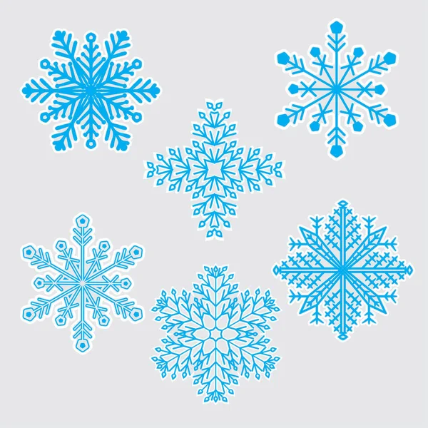 Verzameling Van Sneeuwvlokken Pictogrammen Blauw Wit Abstract Icoon Grafisch Ontwerp — Stockvector