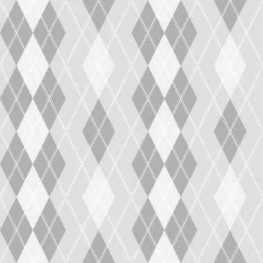 Argyle deseni, düz arkaplanda çeşitli renklerde elmaslardan oluşmuş süveter ve çorap gibi örülmüş giysilerde kullanılır. Kumaş dokusu arka planı. Vektör.